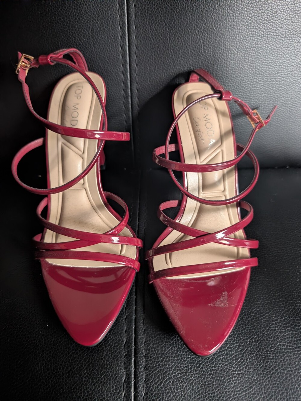TOP Moda Burgundy Patent Strappy Pointed-Toe Heels